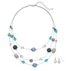 Blue Geometric Bead Illusion Necklace & Drop Earring Set, Women's