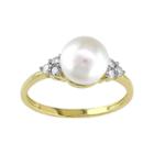 10k Gold 1/8 Carat T.w. Diamond & Freshwater Cultured Pearl Ring, Women's, Size: 5, White