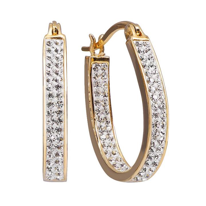 Chrystina 14k Gold Plated Crystal Inside Out U Hoop Earrings, Women's, White