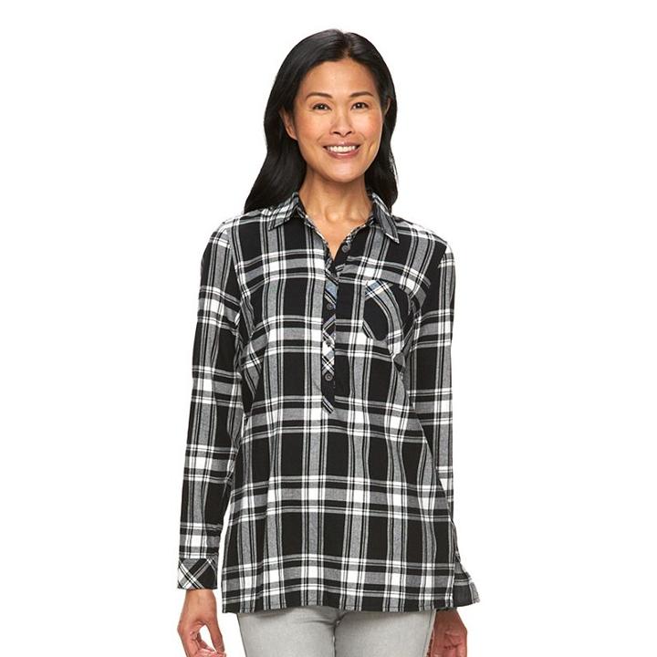 Women's Croft & Barrow&reg; Flannel Plaid Tunic, Size: Xxl, Oxford