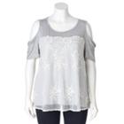 Juniors' Plus Size Iz Byer California Cold-shoulder Lace Trapeze Top, Girl's, Size: 3xl, Light Grey