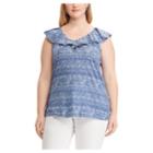 Plus Size Chaps Print Ruffled Sleeveless Top, Women's, Size: 2xl, Blue