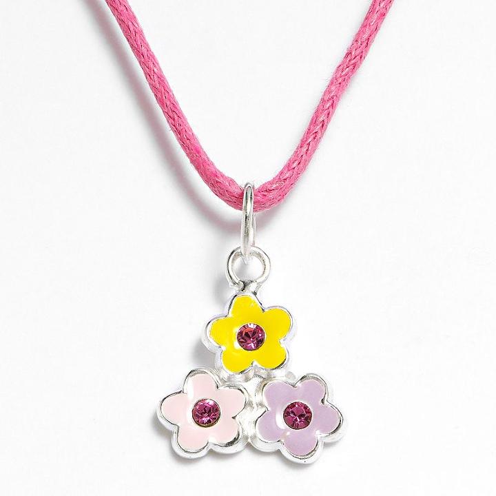 Sterling Silver Crystal Flower Pendant - Kids, Girl's, Multicolor