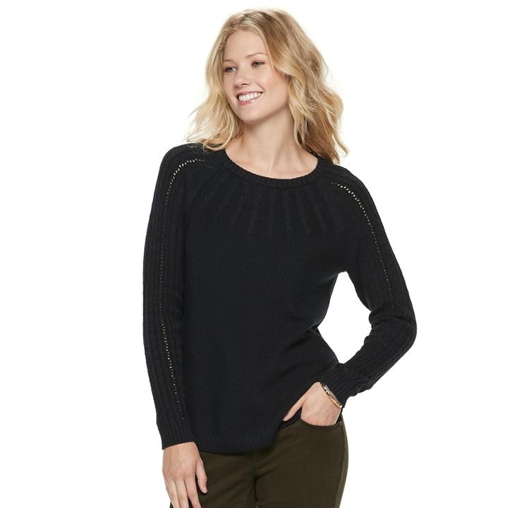 Women's Sonoma Goods For Life&trade; Cable Knit Yoke Crewneck Sweater, Size: Large, Black