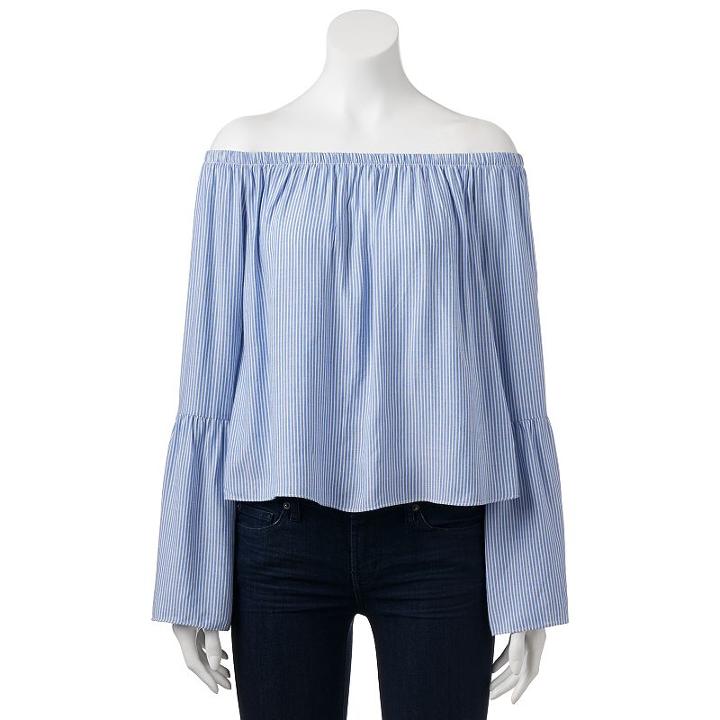 Juniors' Love, Fire Bell Sleeve Off Shoulder Top, Girl's, Size: Large, Blue