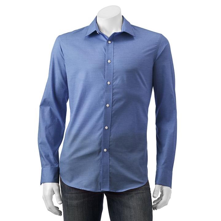 Men's Apt. 9&reg; Slim-fit Stretch End-on-end Button-down Shirt, Size: Xxl Slim, Blue (navy)