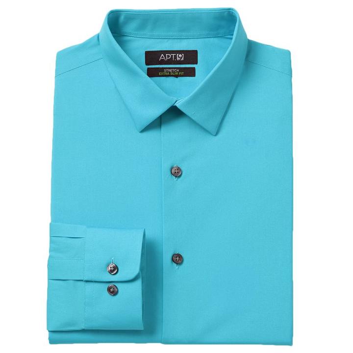 Men's Apt. 9&reg; Slim-fit Stretch Spread-collar Dress Shirt, Size: 18 36/37, Light Blue