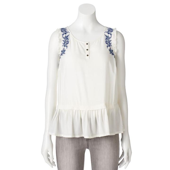 Women's Lc Lauren Conrad Embroidered Peplum Top, Size: Xl, White Oth