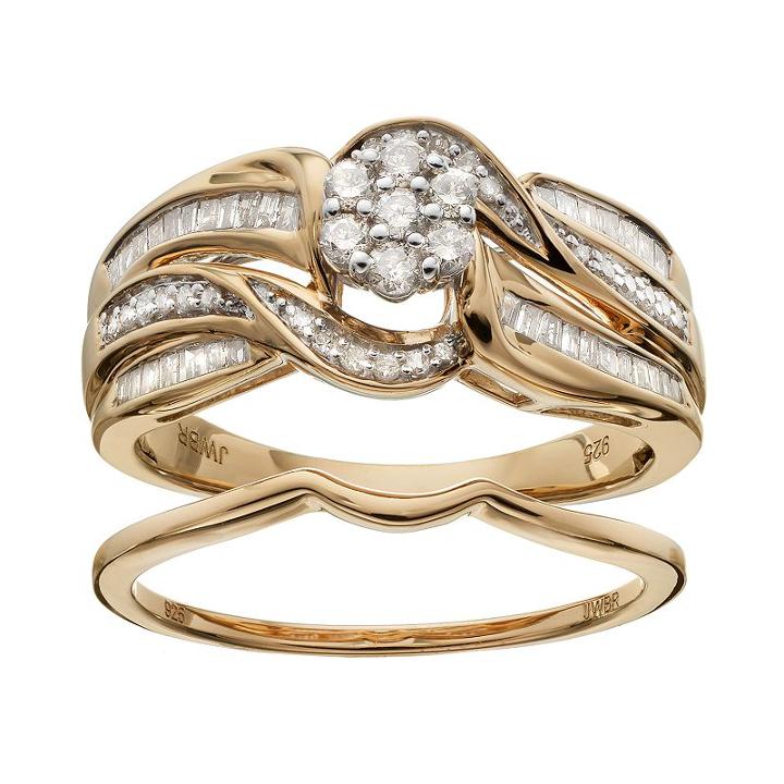 Always Yours 18k Gold Over Silver 1/2 Carat T.w. Diamond Halo Engagement Ring Set, Women's, Size: 6, White