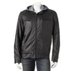 Men's Excelled Faux-leather Hooded Moto Jacket, Size: Large, Black