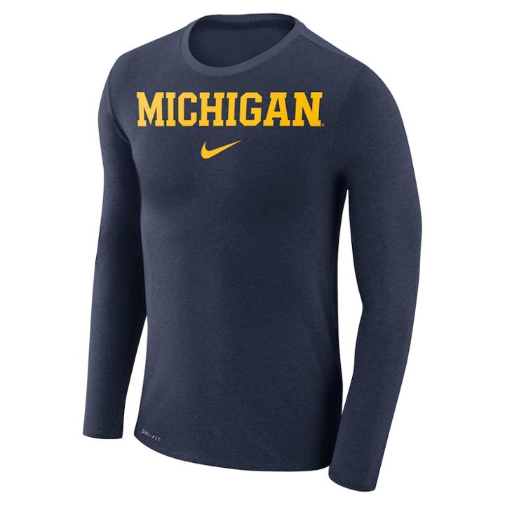 Men's Nike Michigan Wolverines Marled Long-sleeve Dri-fit Tee, Size: Large, Blue (navy)
