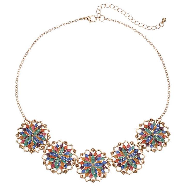 Multi Color Floral Medallion Necklace, Women's, Multicolor