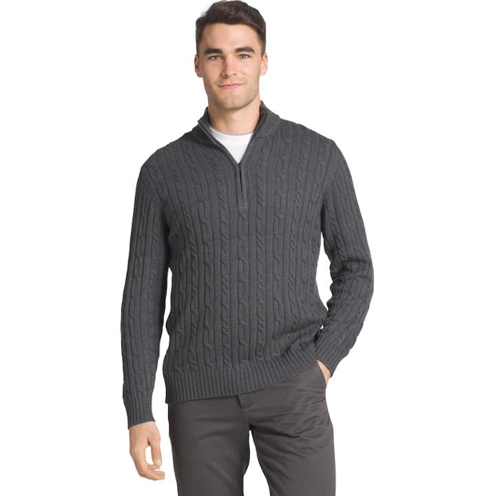Big & Tall Men's Cable-knit Quarter-zip Sweater, Size: Xxl Tall, Dark Grey