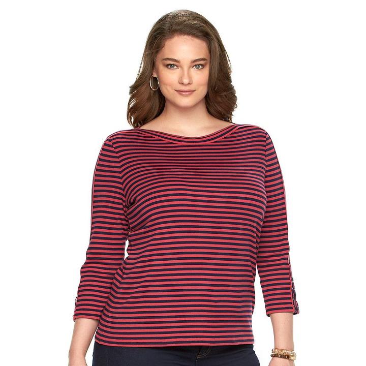Plus Size Chaps Striped Boatneck Tee, Women's, Size: 3xl, Pink