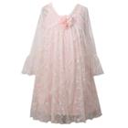 Girls 7-16 Bonnie Jean Embroidered Mesh Bell Sleeve Dress, Size: 12, Natural