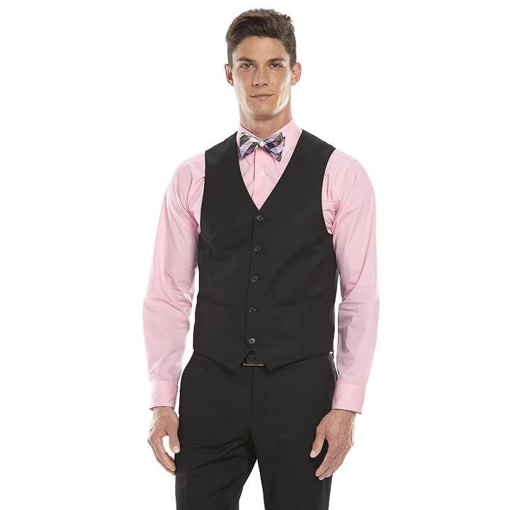 Men's Savile Row Modern-fit Black Suit Vest, Size: Medium