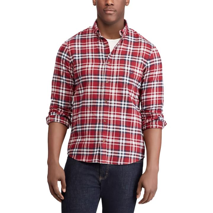 Men's Chaps Slim-fit Performance Flannel Button-down Shirt, Size: Medium, Red