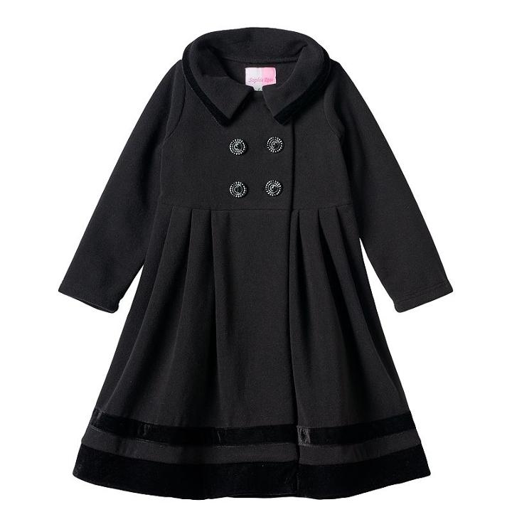 Girls 7-10 Sophie Rose Velvet Trim Black Coat, Girl's, Size: 7