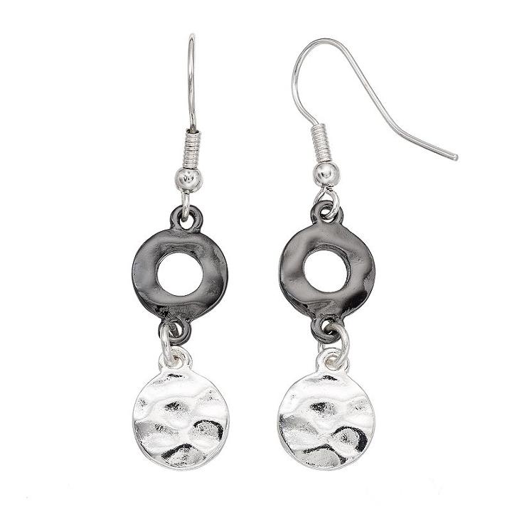 Apt. 9&reg; Hammered Two Tone Nickel Free Circle Drop Earrings, Women's, Multicolor
