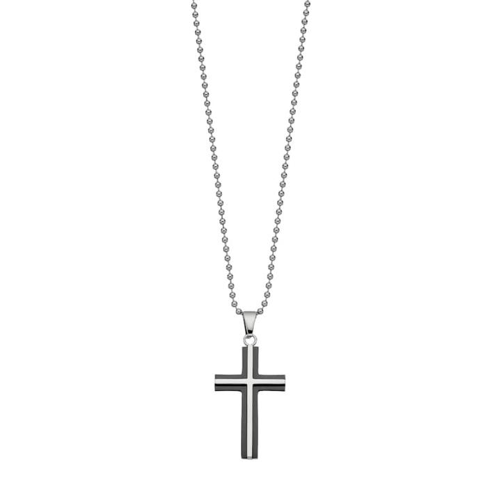 Lynx Men's Black Two Tone Stainless Steel Cross Pendant Necklace, Size: 22