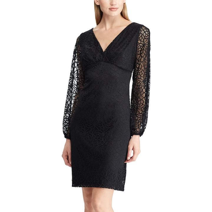Women's Chaps Lace-sleeve Sheath Dress, Size: 14, Black