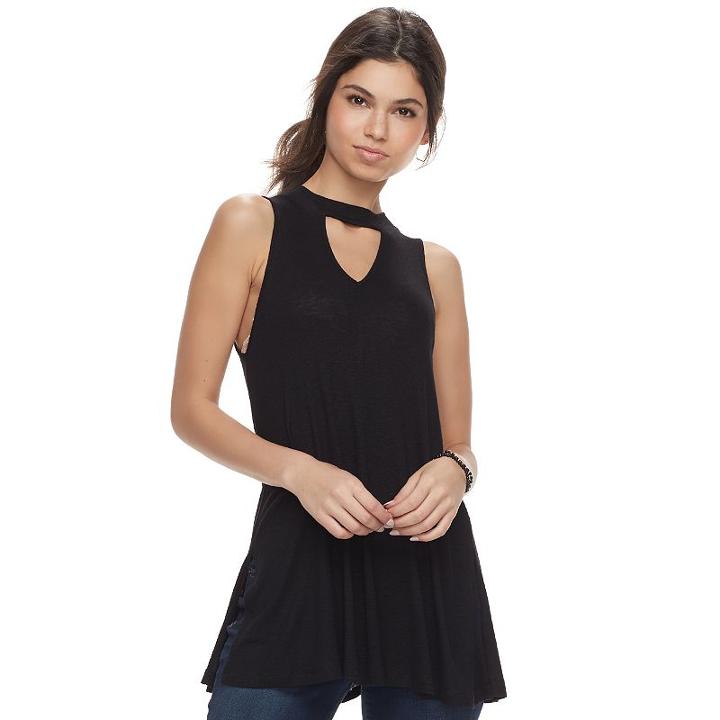 Juniors' Pink Republic Ribbed Choker Neck Tank, Teens, Size: Xl, Black