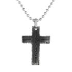 Lynx Black Ion-plated Stainless Steel Textured Cross Pendant Necklace - Men, Size: 22, Grey
