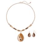 Brown Colorblock Teardrop Pendant Necklace & Drop Earring Set, Women's