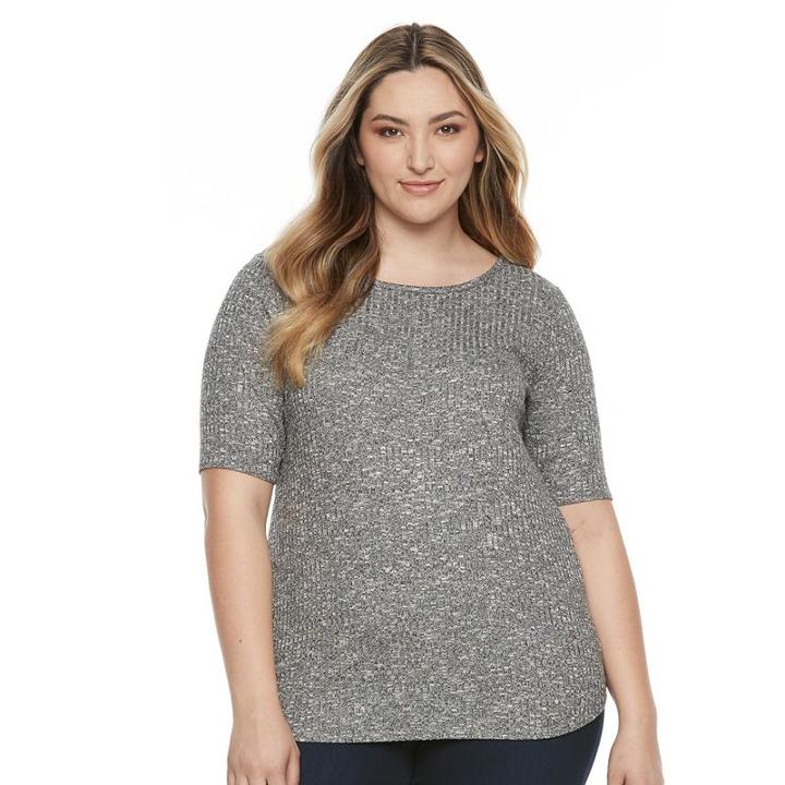 Plus Size Apt. 9&reg; Ribbed Elbow Sleeve Top, Women's, Size: 0x, Black