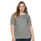 Plus Size Apt. 9&reg; Ribbed Elbow Sleeve Top, Women's, Size: 0x, Black