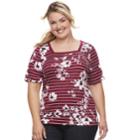 Plus Size Croft & Barrow&reg; Squareneck Elbow Sleeve Tee, Women's, Size: 1xl, Dark Red