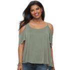 Juniors' Plus Size Mudd&reg; Cupro Cold-shoulder Tee, Teens, Size: 3xl, Med Green