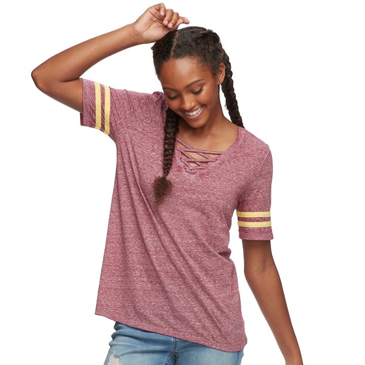 Juniors' So&reg; Lace-up Varsity Tee, Teens, Size: Large, Dark Pink