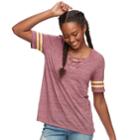 Juniors' So&reg; Lace-up Varsity Tee, Teens, Size: Large, Dark Pink