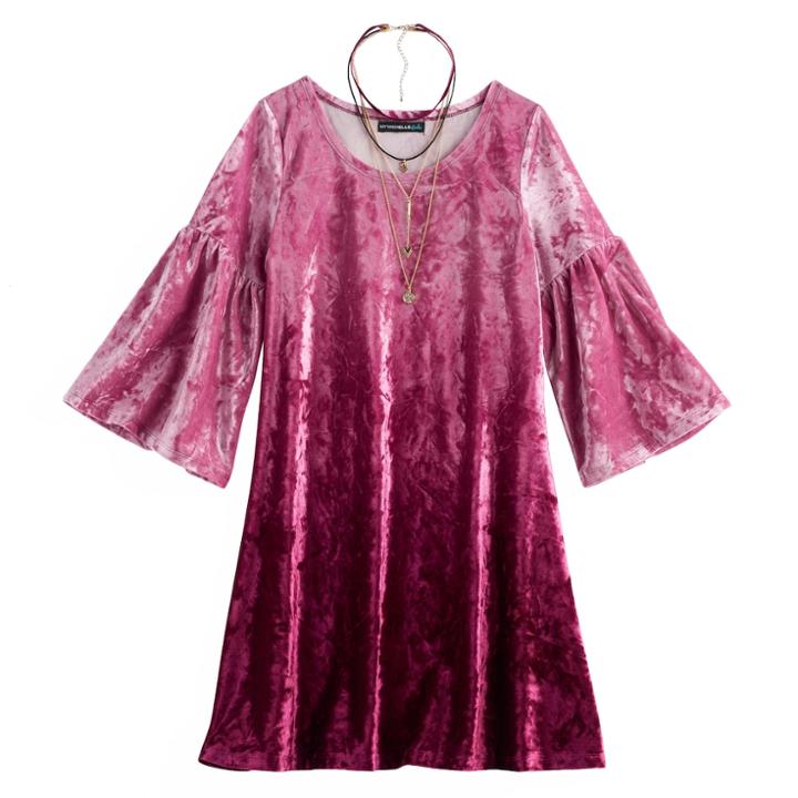 Girls 7-16 My Michelle Velvet Dip-dye Dress With Choker Necklace, Size: 16, Med Purple