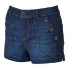 Juniors' So&reg; Button Pocket Jean Shortie Shorts, Girl's, Size: 5, Dark Blue