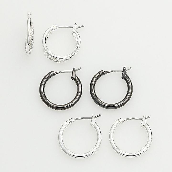 Apt. 9&reg; Two Tone Hoop Earring Set, Women's, Multicolor