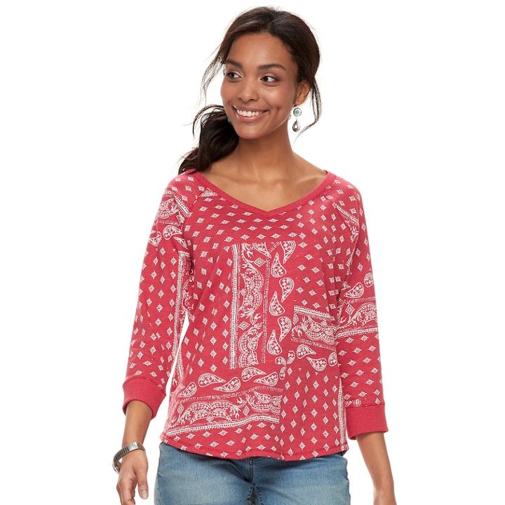 Women's Sonoma Goods For Life&trade; Drop Sleeve V-neck Sweatshirt, Size: Large, Red