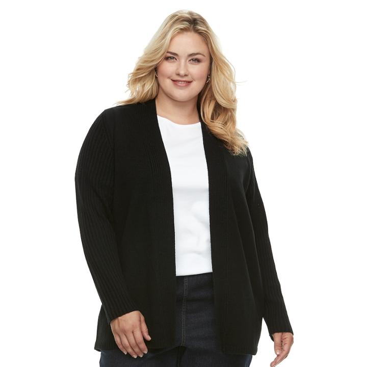 Plus Size Croft & Barrow&reg; Ribbed Sleeve Cardigan, Women's, Size: 1xl, Oxford