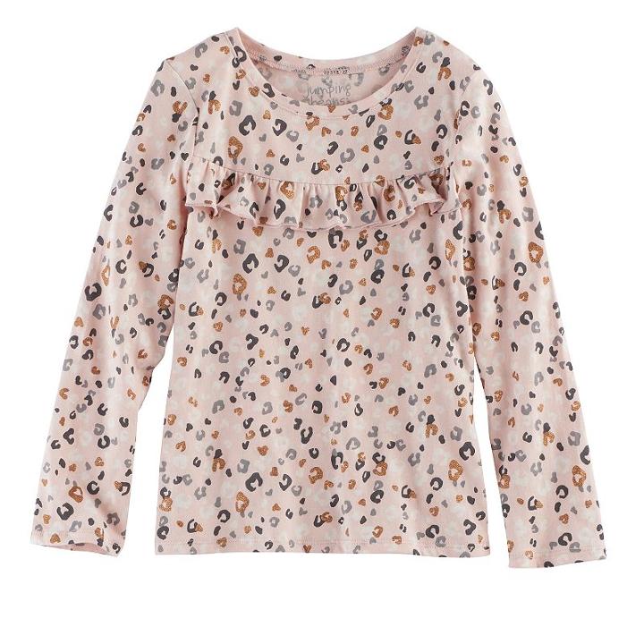 Girls 4-10 Jumping Beans&reg; Printed Ruffle Yoke Tee, Size: 8, Brt Pink