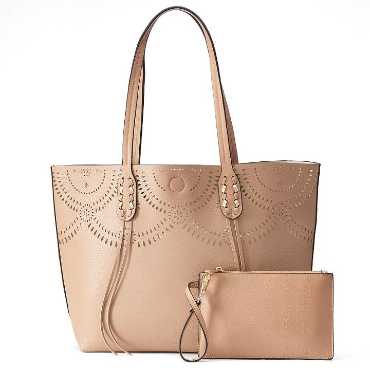 Mellow World Brooklyn Reversible Perforated Tote With Pouch, Women's, Brown Oth