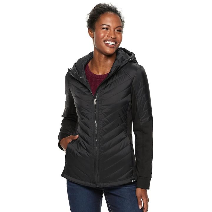 Women's Be Boundless Hooded Mixed-media Jacket, Size: Medium, Black