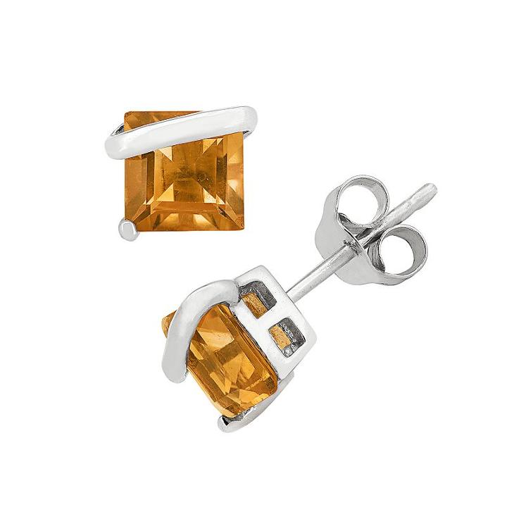 Citrine Sterling Silver Stud Earrings, Women's, Orange