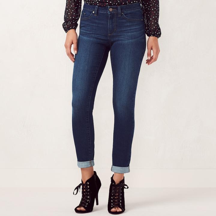Women's Lc Lauren Conrad Cuffed Ankle Skinny Jeans, Size: 14, Dark Blue