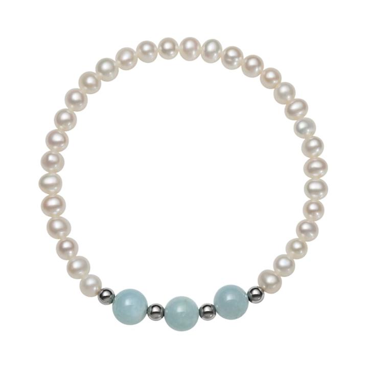 Sterling Silver Freshwater Cultured Pearl & Aquamarine Stretch Bracelet, Women's, Size: 7.5, White