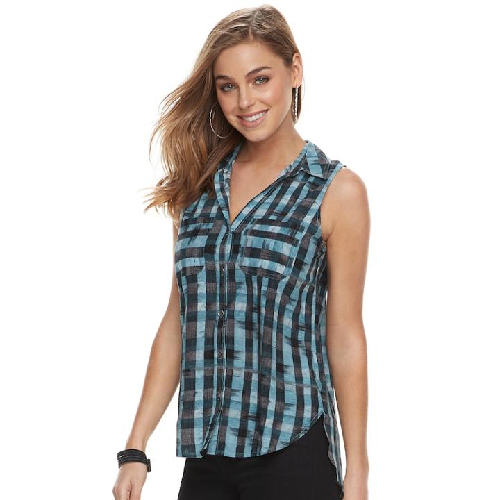 Women's Rock & Republic® Challis Split-back Shirt, Size: Large, Light Blue