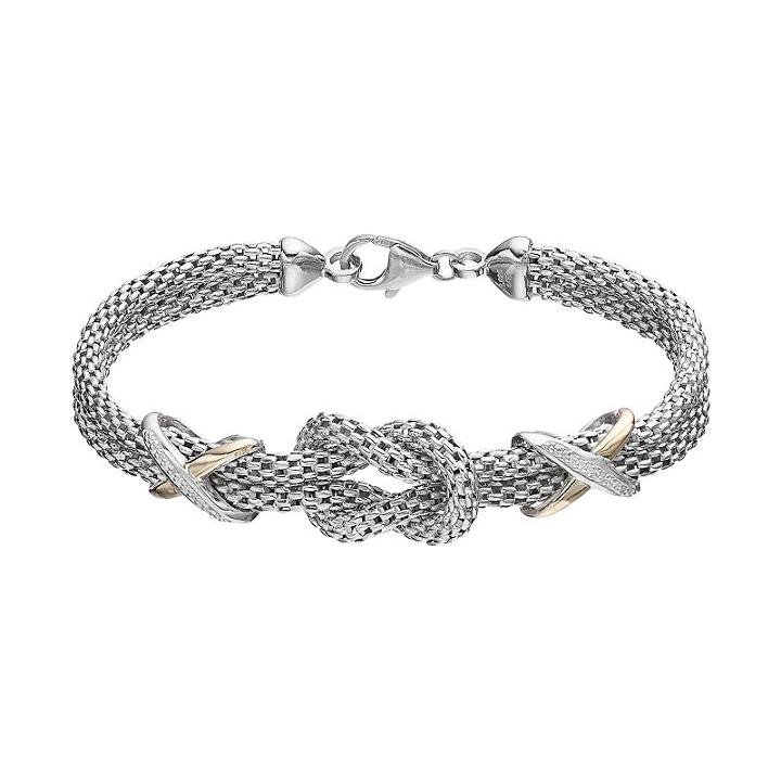 Sterling Silver & 14k Gold Cubic Zirconia Knot Bracelet, Women's, Size: 7.5, White