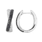 1 Carat T.w. Black And White Diamond Sterling Silver Crisscross U-hoop Earrings, Women's