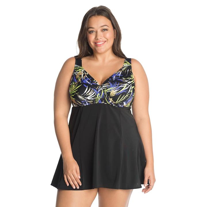 Plus Size Great Lengths D-cup Leaf Surplice Swimdress, Women's, Size: 16, Brt Green