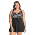 Plus Size Great Lengths D-cup Leaf Surplice Swimdress, Women's, Size: 16, Brt Green